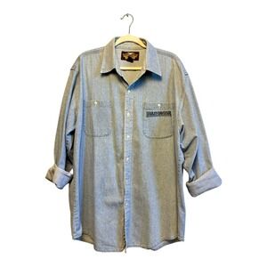 Harley-Davidson Men's XL‎ Long Denim Work Shirt Button-Up Mechanic Western
